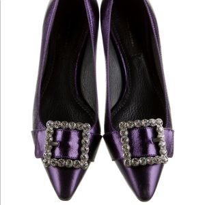 Marc Jacobs Purple Leather Crystal Embellishments Flats Sise 8.5
